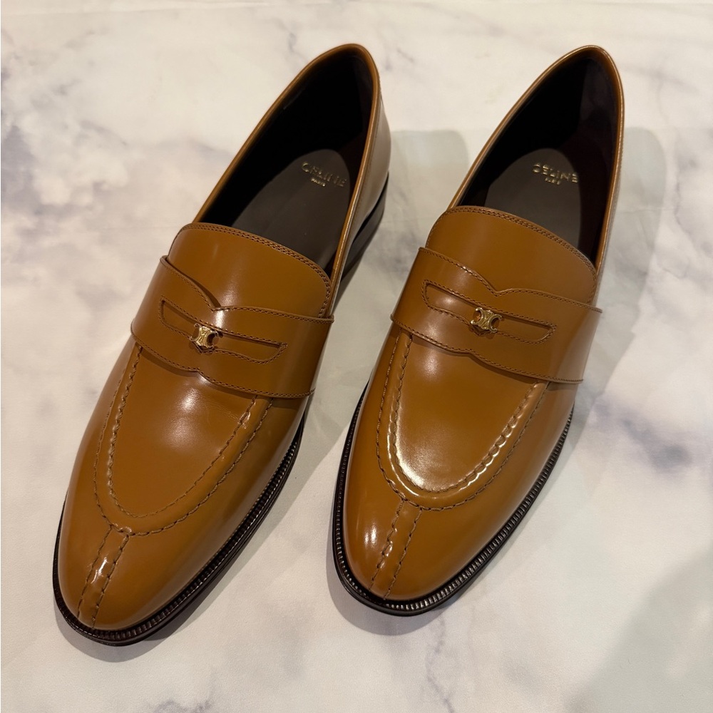 Celine Tan Leather Loafers, sz 41. NWB